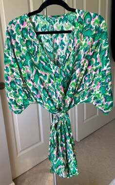 Cupshe Green and Pink Abstract Leopard Print Wrap Romper